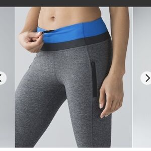 Lululemon Inspire Tight II - Heathered Black with Lakeside Blue Size 8